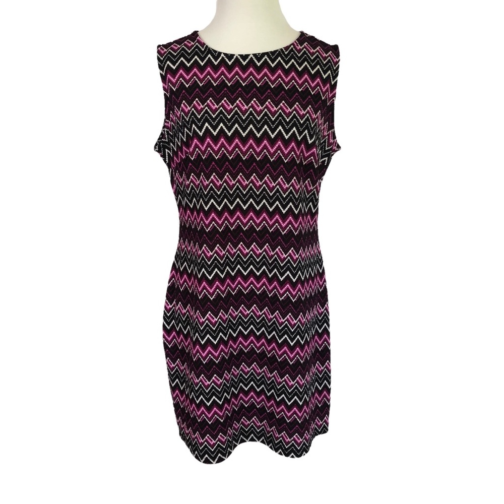 FIFTH & PARK PINK PURPLE BLACK WHITE CHEVRON SLEEVELESS DRESS SIZE…